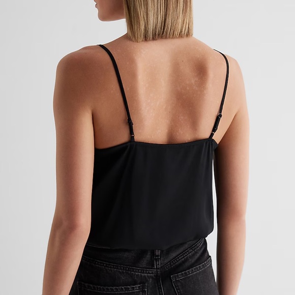 Express Black Satin Pleated Faux Wrap Cami Bodysuit NEW - Picture 2 of 5